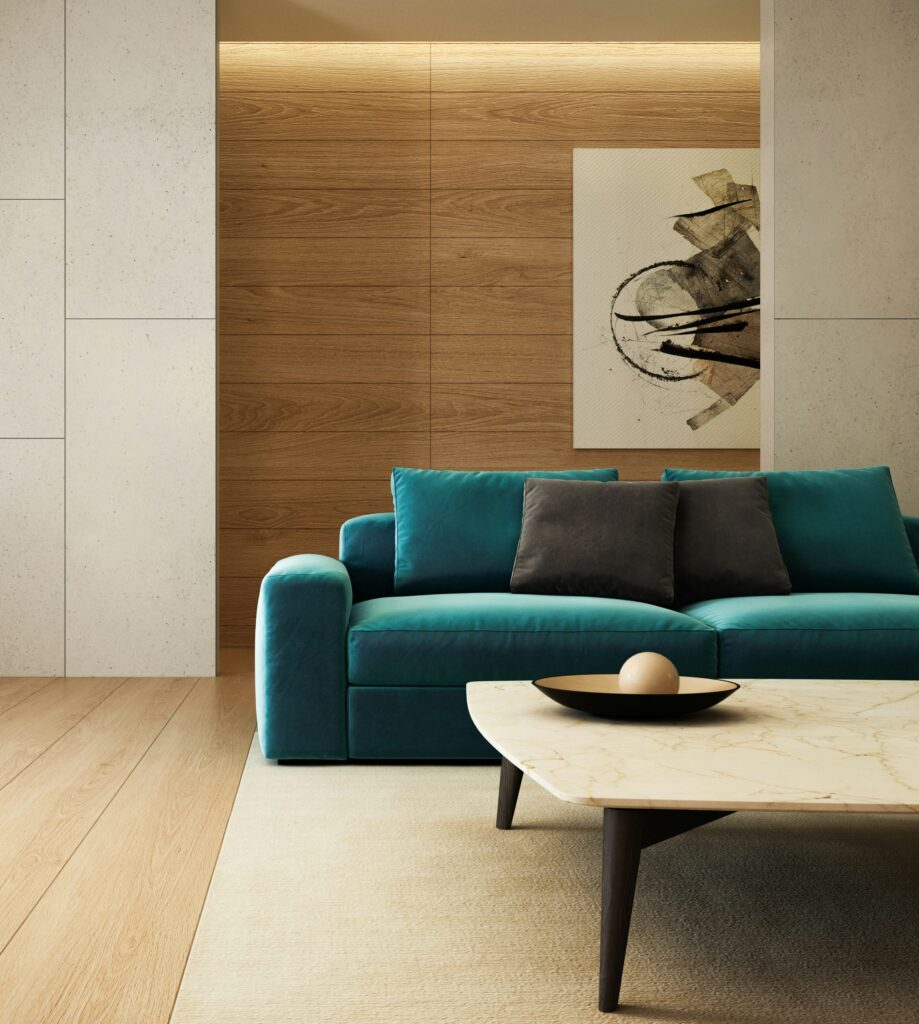 luxury sofa upholstery fabric in modern interior setting