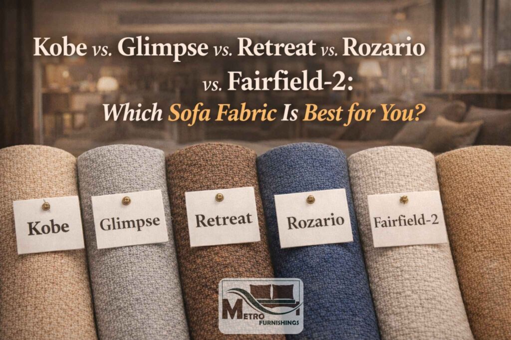 Comparison of sofa fabric collections Kobe Glimpse Retreat Rozario and Fairfield 2